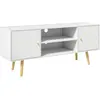 Image de Meuble TV style scandinave 2 portes 2 niches bois pin panneaux blanc