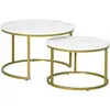 Image de Lot de 2 tables gigognes art déco acier doré effet marbre blanc
