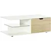 Image de Table basse 2 tiroirs 2 niches étagère verre blanc aspect chêne clair