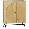 Image de Buffet 2 portes cannage rotin étagère métal noir aspect chêne clair