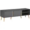 Image de Meuble TV banc TV 2 portes 2 niches gris aspect bois clair