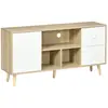 Image de Meuble tv scandinave porte 3 niches 2 tiroirs bois clair blanc
