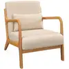 Image de Fauteuil lounge 3 coussins bois hévéa aspect velours beige