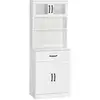 Image de Buffet haut 4 portes multi-rangement métal noir verre trempé blanc