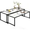 Image de Tables gigognes lot de 2 tables basses design acier noir verre trempé