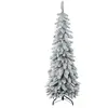 Image de Sapin de noël artificiel mince enneigé h135 cm 253 branches vert blanc
