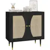Image de Buffet 2 portes 2 étagères style bohème cannage rotin aspect bois noir