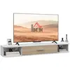Image de Meuble TV mural flottant porte abattante blanc aspect chêne clair