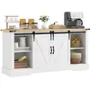 Image de Buffet design 2 portes coulissantes 3 étagères blanc aspect bois clair