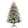 Image de Sapin de noël artificiel 180 cm floqué enneigé avec leds acier vert