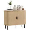 Image de Buffet 2 portes coulissantes 4 compartiments acier noir bois clair