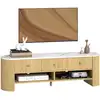 Image de Meuble tv 140 cm télé 65 pouces 3 tiroirs en bois effet bois naturel