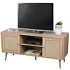 Image de Meuble tv 2 portes en cannage et effet bois beige