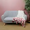 Image de Jeté de canapé éthnique blanc et rose avec pompons 130 x 170 cm
