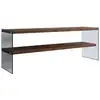 Image de Meuble tv 2 niveaux en bois massif et structure en verre marron