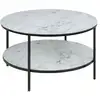 Image de Table basse ronde 2 niveaux effet marbre en verre et métal noir