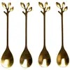 Image de Lot de 4 cuillères à café feuille doré