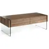 Image de Table basse rectangulaire en bois et verre trempé avec 2 tiroirs