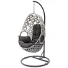 Image de Fauteuil oeuf suspendu en résine écrue avec coussin gris anthracite