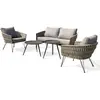 Image de Salon de jardin 4 places en corde tissée taupe et acier gris