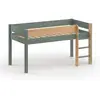 Image de Lit mi-hauteur 90x190 en Pin massif Kaki et Bois