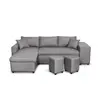 Image de Canapé d'angle convertible avec coffre et poufs en tissu - gris clair