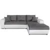 Image de Canapé d'angle droit convertible en simili et microfibre - blanc/gris
