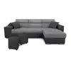 Image de Canapé d'angle convertible en microfibre et simili avec poufs - gris