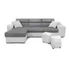 Image de Canapé d'angle droit microfibre/simili avec poufs - blanc/gris