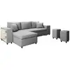 Image de Canapé d'angle convertible et poufs en tissu - gris clair