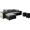Image de Canapé d'angle convertible et poufs en simili/microfibre - gris / noir