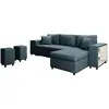 Image de Canapé d'angle convertible et poufs en tissu - bleu