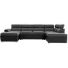Image de Canapé d'angle panoramique simili/tissu gris/noir - méridienne 196cm