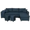 Image de Canapé d'angle convertible et poufs en tissu - bleu pétrole