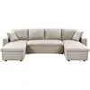 Image de Canapé d'angle panoramique convertible en tissu - beige