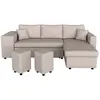 Image de Canapé d'angle convertible avec coffre et poufs en tissu - beige