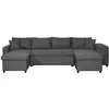 Image de Canapé d'angle panoramique avec poufs en tissu - gris foncé
