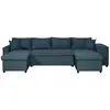 Image de Canapé d'angle panoramique avec poufs en tissu - bleu pétrole