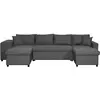 Image de Canapé d'angle panoramique avec poufs en tissu - gris foncé