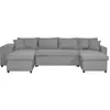 Image de Canapé d'angle panoramique avec poufs en tissu - gris clair