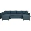 Image de Canapé d'angle panoramique avec poufs en tissu - bleu pétrole