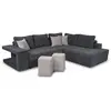 Image de Canapé d'angle droit convertible avec 2 poufs en tissu - gris