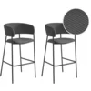 Image de Lot de 2 tabourets de bar en velours côtelé, pieds noirs - gris foncé