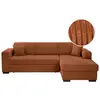 Image de Canapé d'angle droit convertible en velours côtelé - terracotta