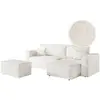 Image de Canapé d'angle réversible avec pouf en tissu bouclette - blanc