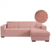 Image de Canapé d'angle droit convertible et coffre en tissu bouclette - rose