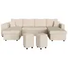 Image de Canapé panoramique avec 2 poufs gauche en velours côtelé - beige