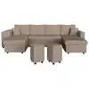Image de Canapé panoramique avec 2 poufs gauche en velours côtelé - taupe