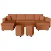 Image de Canapé panoramique avec 2 poufs droit en velours côtelé - terracotta