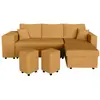 Image de Canapé convertible avec 2 poufs gauche en velours côtelé - jaune